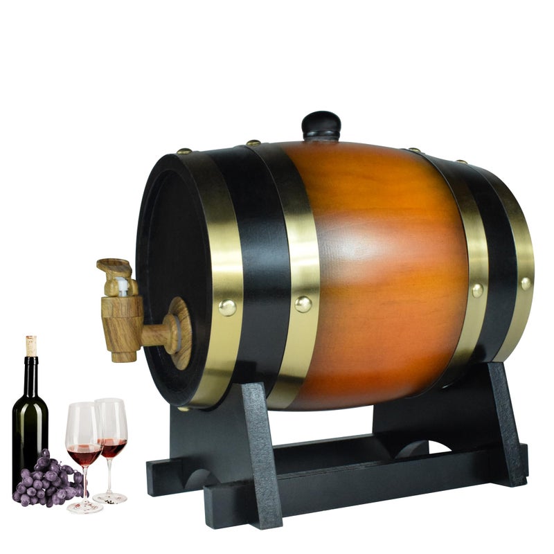 AIMEE-JL 1.5L Whiskey Barrel Dispenser Oak Aging Barrels Home Whiskey Barrel Decanter for Wine, Spirits, Beer, and Liquor (Brown) - Image 1